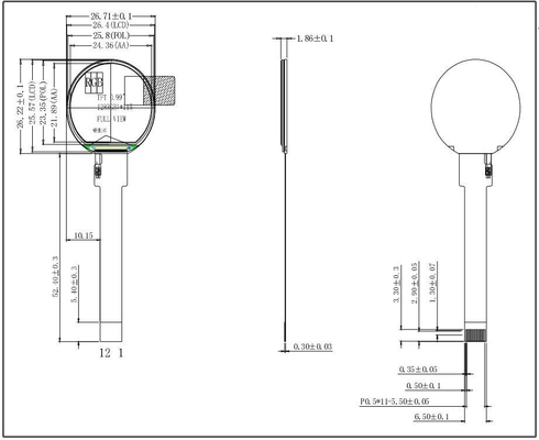 0.99 Inch Round TFT Display 128x115 12PINS SPI Interface For Smart Watch