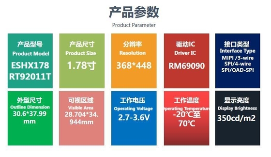 จอแสดงผล LCD AMOLED ขนาด 1.78 นิ้ว ความละเอียด 368*448 อินเทอร์เฟซ QSPI ความละเอียดสูง หน้าจอสีสว่าง