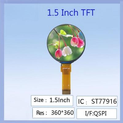 จอ LCD TFT สีกลมขนาด 1.5 นิ้ว ความละเอียด 360x360 IC ไดรเวอร์ ST77916 ความคมชัดสูง มุมมองกว้าง สำหรับอุปกรณ์สวมใส่/โครงการอิเล็กทรอนิกส์ DIY/แผงหน้าปัดเครื่องมืออุตสาหกรรม