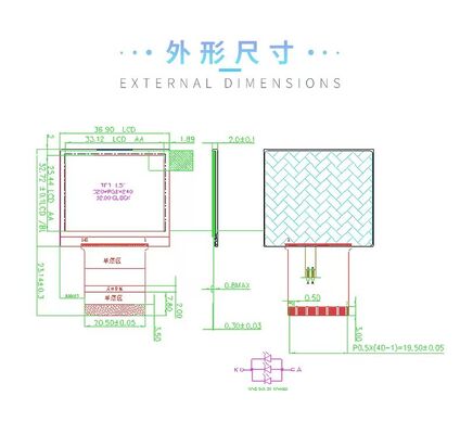 1.5 Inch IPS TFT LCD Screen with 320(RGB)x240 Resolution and 400nits Brightness Smart Digital Display